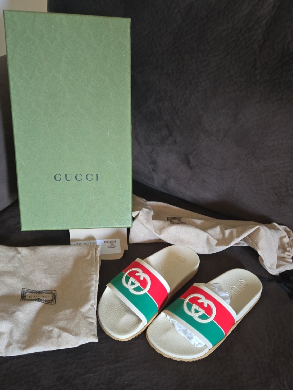 Gucci Red & Green Interlocking G Slide Sandals